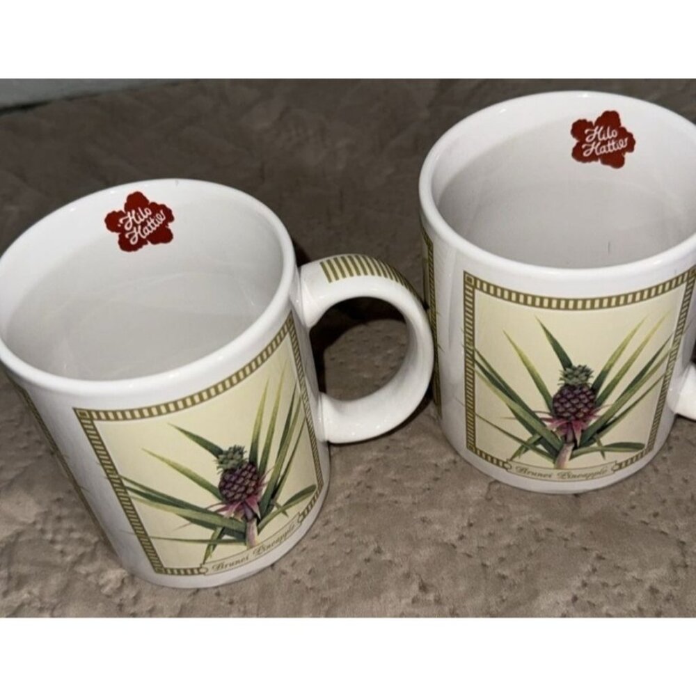 Set Of 2 Hilo Hattie Tropical Pineapples Ceramic Mugs
